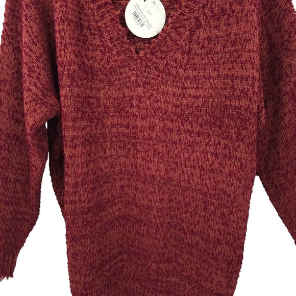 Umgee Sweater Womens XL Distressed Hem V Neck Pullover Knit Wine NEW - Picture 9 of 16